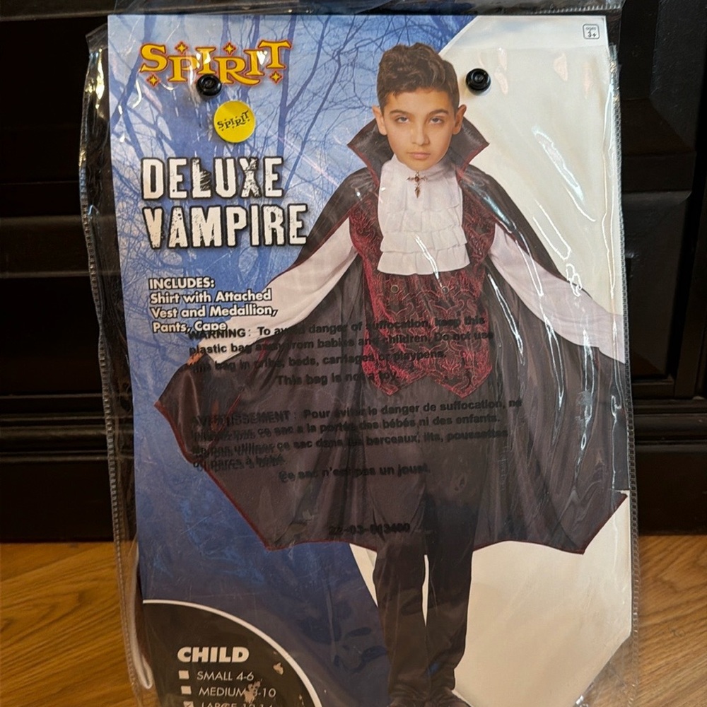 Spirit Deluxe Vampire Kids Costume - Black, Red, and White